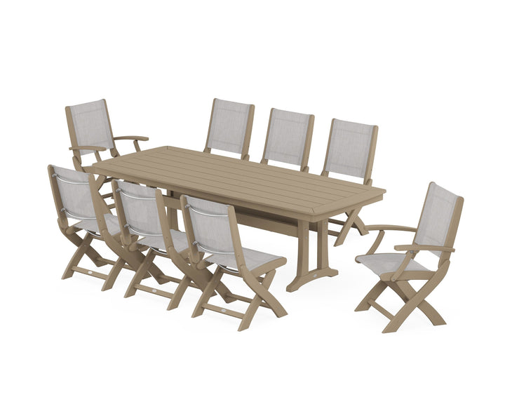 POLYWOOD® Coastal Folding 9-Piece Dining Set with Trestle Legs