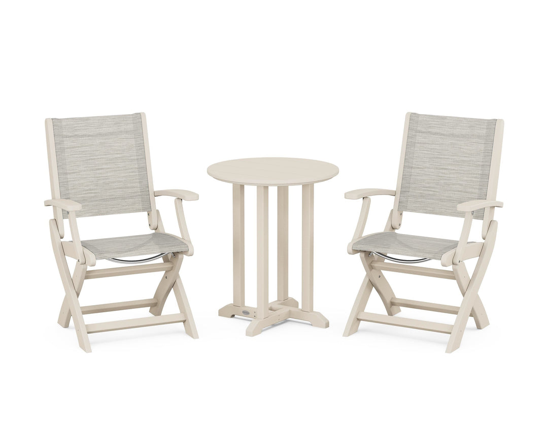 POLYWOOD® Coastal Folding 3-Piece Round Bistro Dining Set