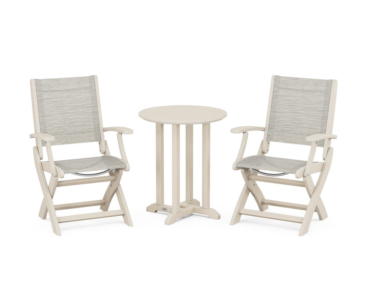 POLYWOOD® Coastal Folding 3-Piece Round Bistro Dining Set