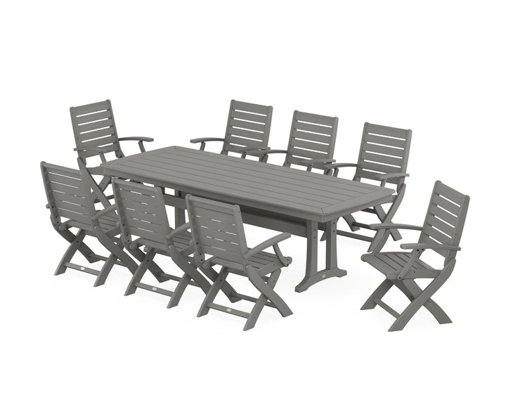 POLYWOOD® Signature Folding 9-Piece Dining Set with Trestle Legs