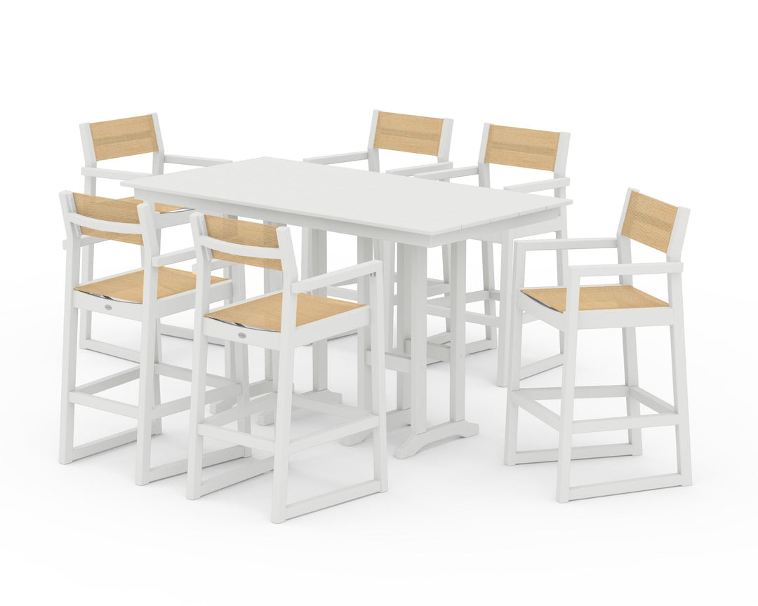 POLYWOOD® EDGE Sling Arm Chair 7-Piece Farmhouse Bar Set