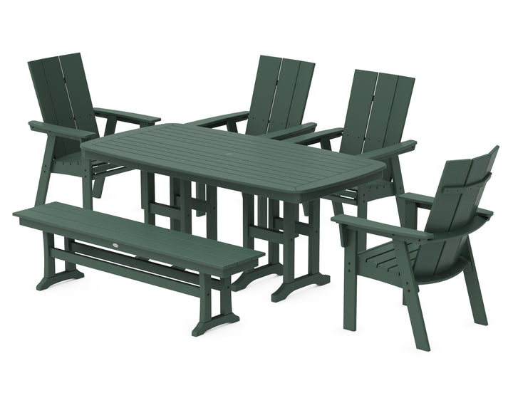 POLYWOOD® Modern Curveback Adirondack 6-Piece Dining Set with Bench