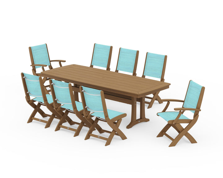 POLYWOOD® Coastal Folding 9-Piece Dining Set with Trestle Legs