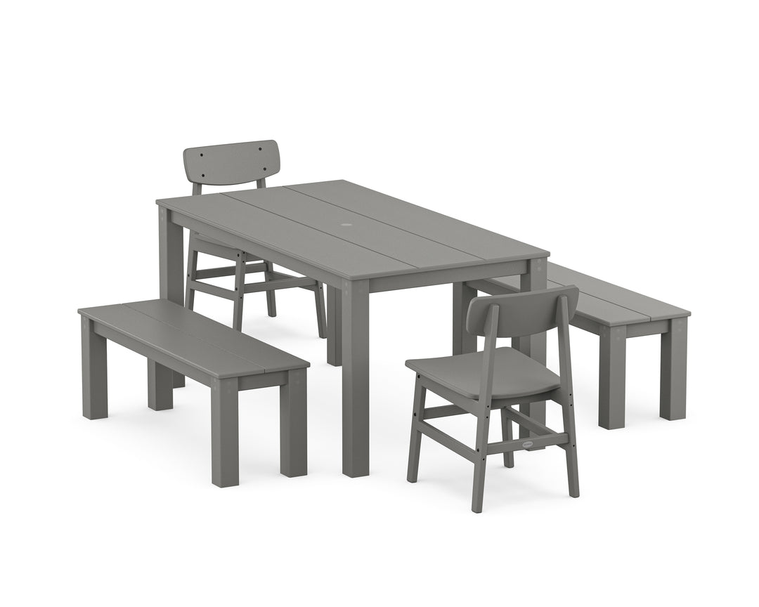 POLYWOOD® Modern Studio Urban Chair 5-Piece Parsons Dining Set with Benches