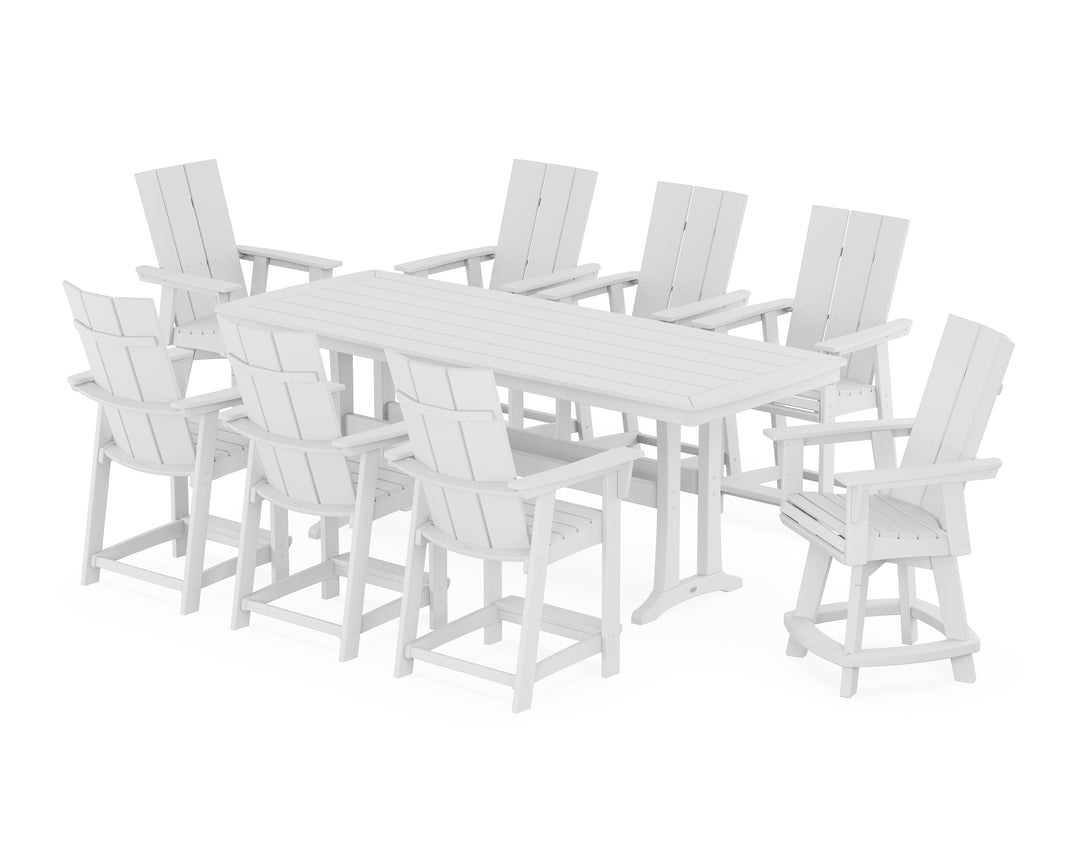 POLYWOOD® Modern Curveback Adirondack Swivel 9-Piece Counter Set with Trestle Legs