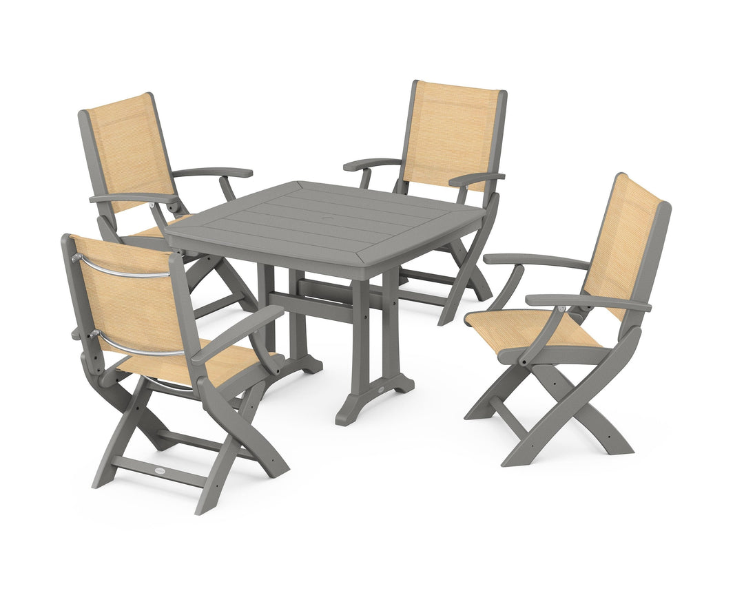 POLYWOOD® Coastal Folding Chair 5-Piece Dining Set with Trestle Legs