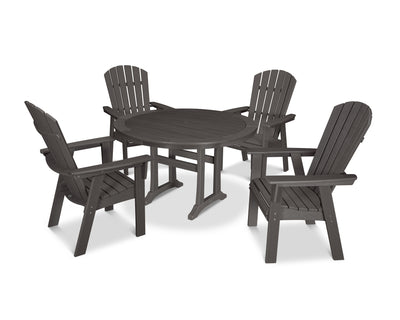 Nautical Curveback Adirondack 5-Piece Round Dining Set with Trestle Legs