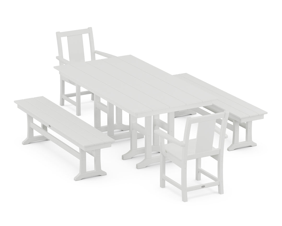 POLYWOOD® Prairie 5-Piece Farmhouse Dining Set with Benches