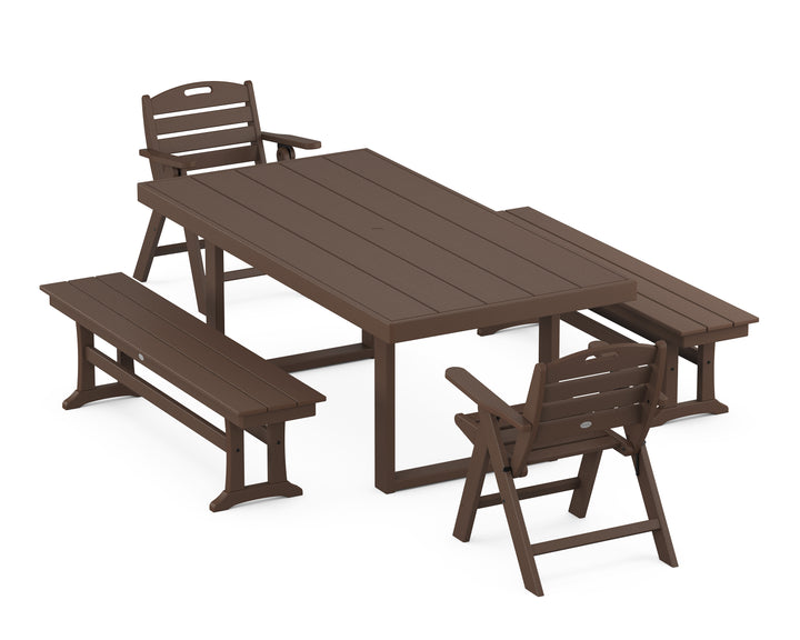 POLYWOOD® Nautical Lowback 5-Piece Dining Set with Benches