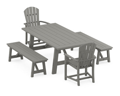 Palm Coast 5-Piece Rustic Farmhouse Dining Set With Benches