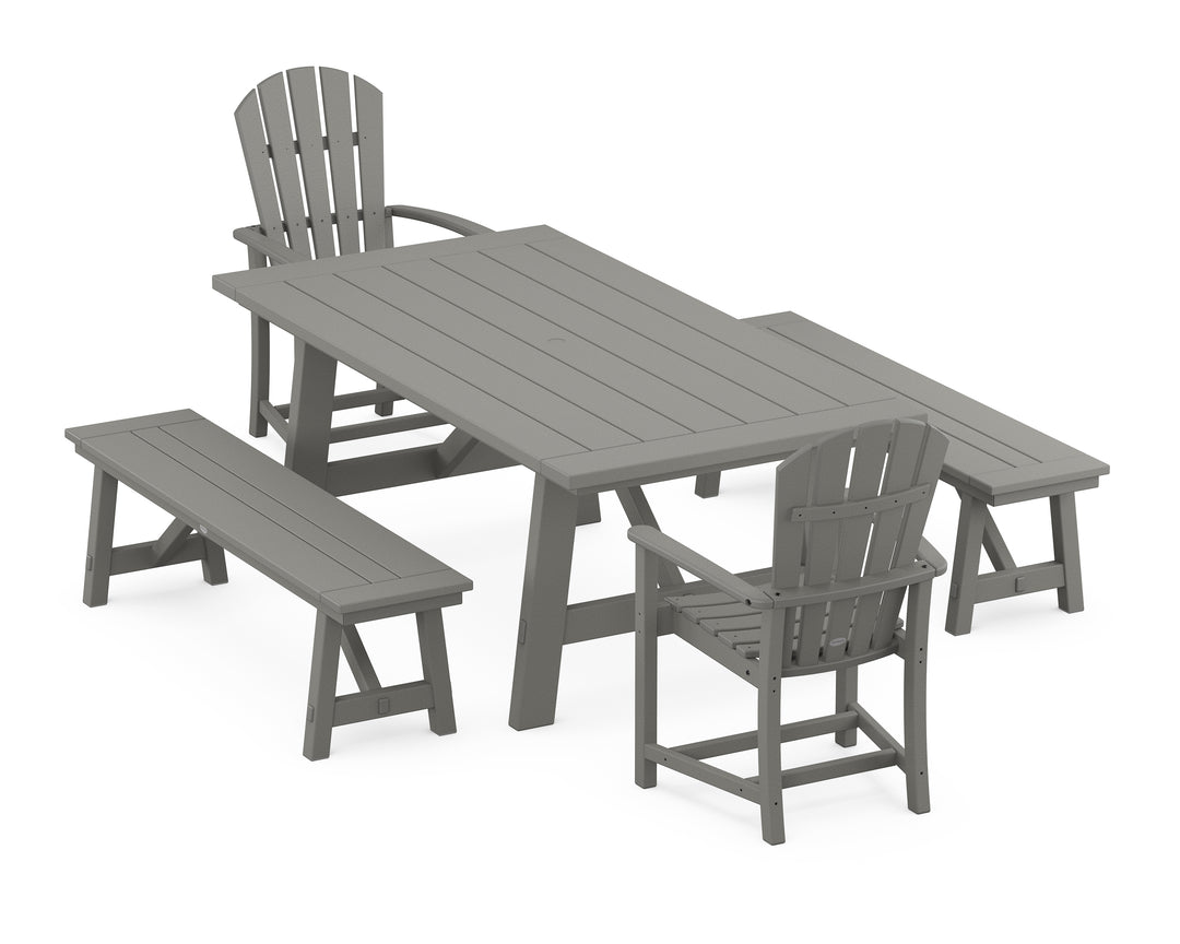 POLYWOOD® Palm Coast 5-Piece Rustic Farmhouse Dining Set With Benches
