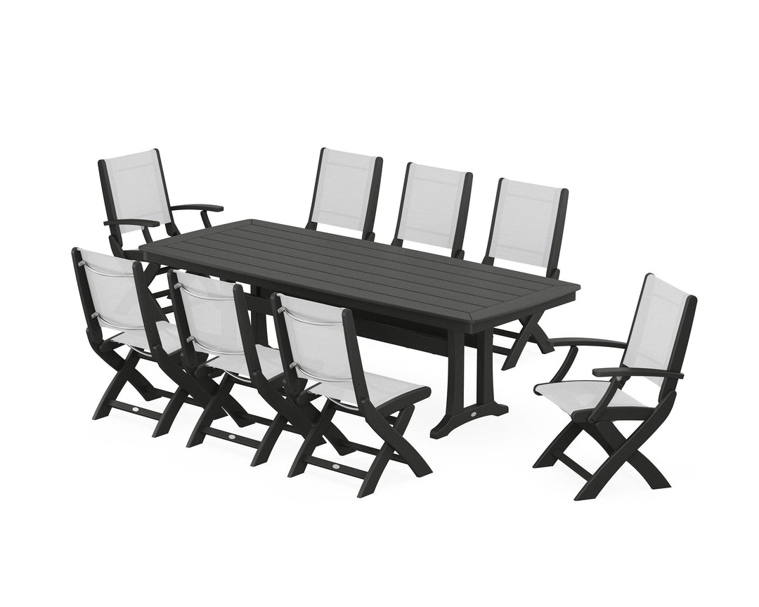 POLYWOOD® Coastal Folding 9-Piece Dining Set with Trestle Legs