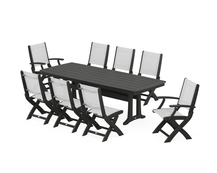 POLYWOOD® Coastal Folding 9-Piece Dining Set with Trestle Legs