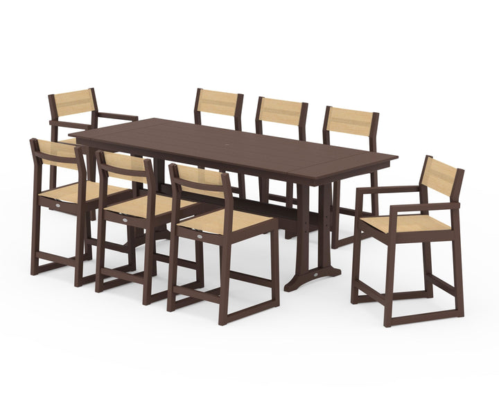 POLYWOOD® EDGE Sling 9-Piece Farmhouse Counter Set with Trestle Legs