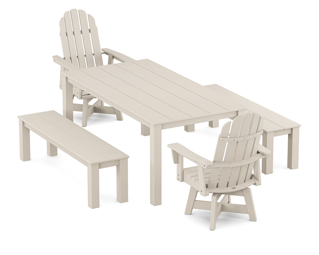 POLYWOOD® Vineyard Curveback Adirondack 5-Piece Parsons Swivel Dining Set with Benches