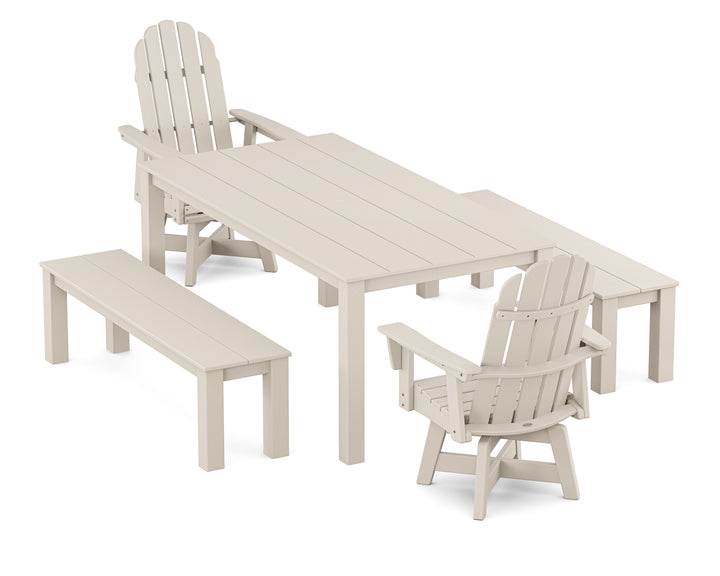 POLYWOOD® Vineyard Curveback Adirondack 5-Piece Parsons Swivel Dining Set with Benches