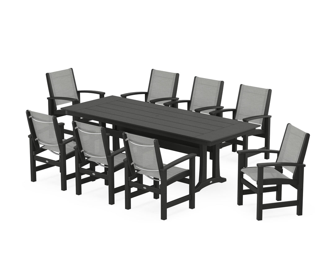 POLYWOOD® Coastal 9-Piece Farmhouse Dining Set with Trestle Legs