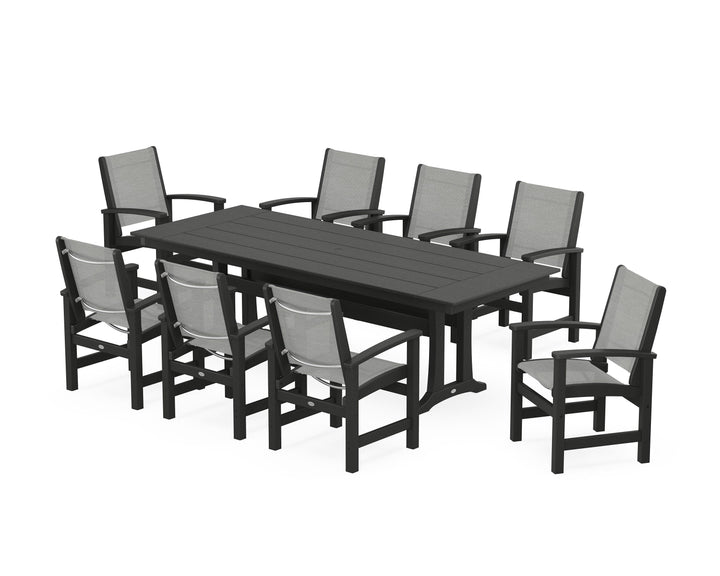 POLYWOOD® Coastal 9-Piece Farmhouse Dining Set with Trestle Legs