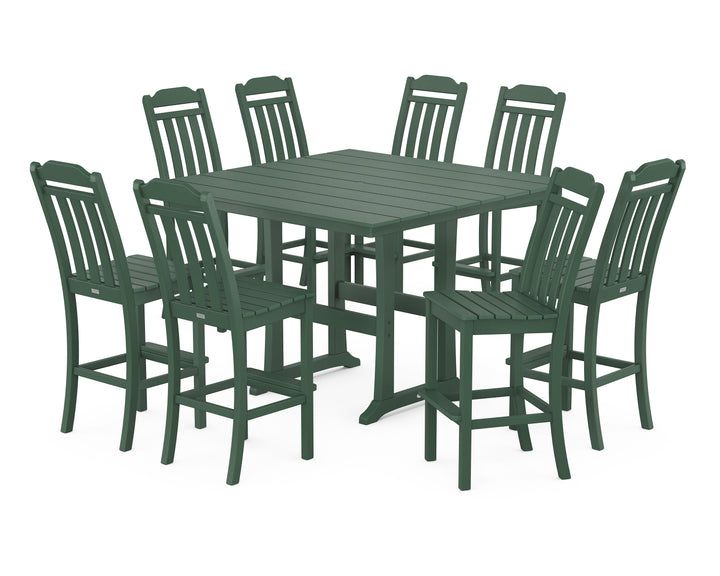 Country Living Cottage 9-Piece Square Farmhouse Side Chair Bar Set with Trestle Legs
