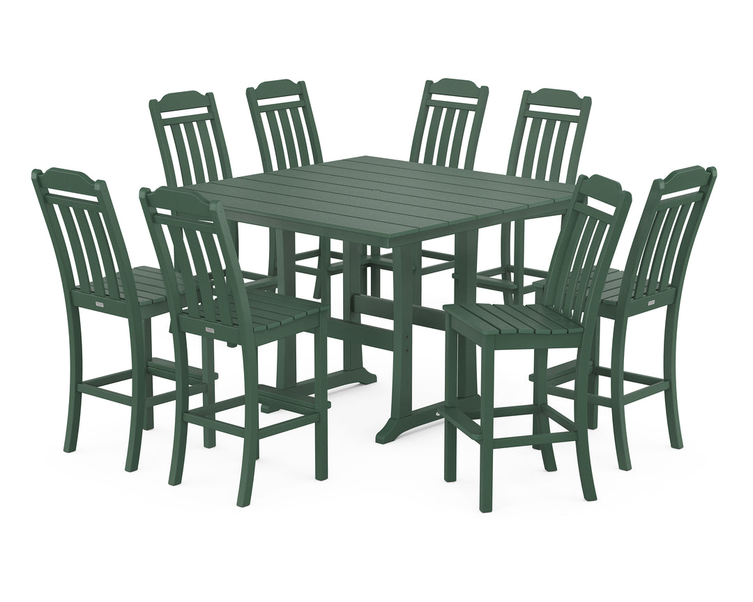 Country Living Cottage 9-Piece Square Farmhouse Side Chair Bar Set with Trestle Legs