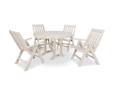 Vineyard Folding Chair 5-Piece Round Dining Set with Trestle Legs