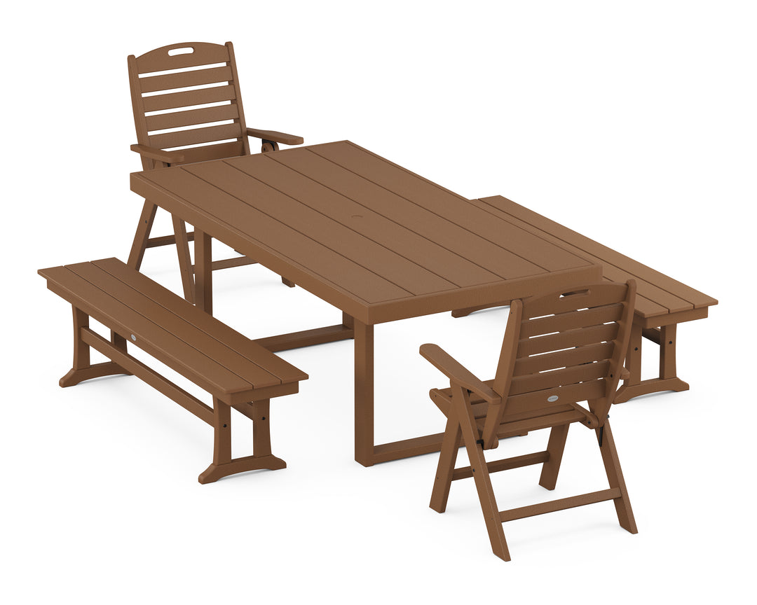 POLYWOOD® Nautical Folding Highback 5-Piece Dining Set with Trestle Legs