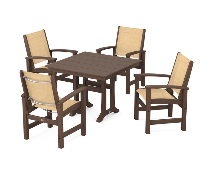 POLYWOOD® Coastal 5-Piece Farmhouse Dining Set With Trestle Legs