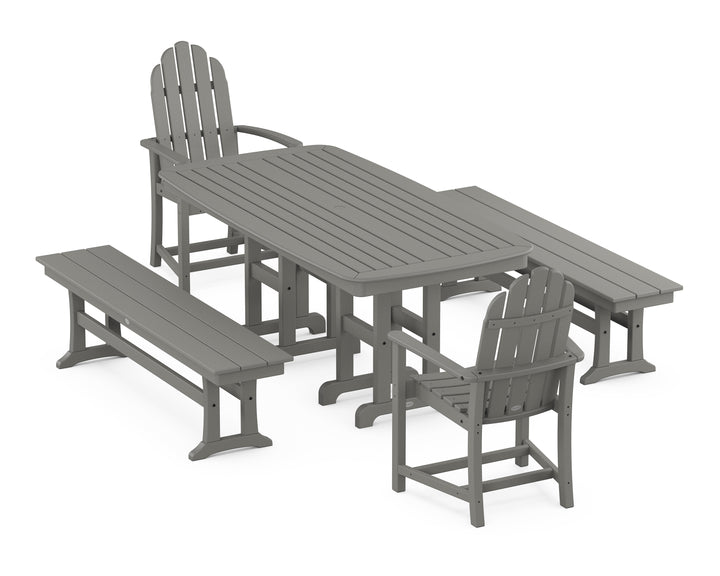 POLYWOOD® Classic Adirondack 5-Piece Dining Set with Benches