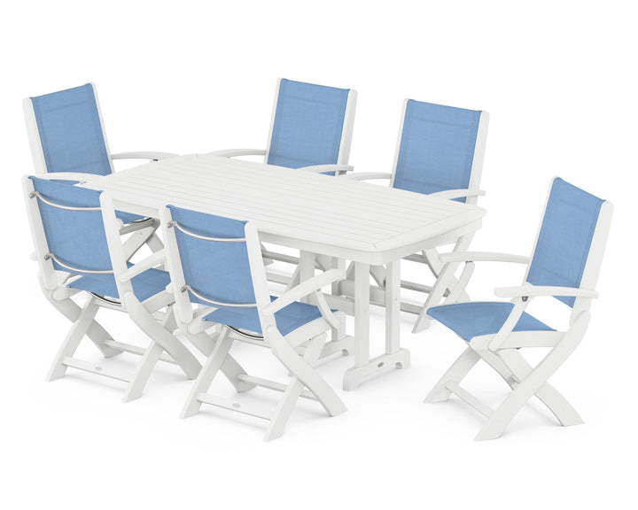 POLYWOOD® Coastal Folding Arm Chair 7-Piece Dining Set