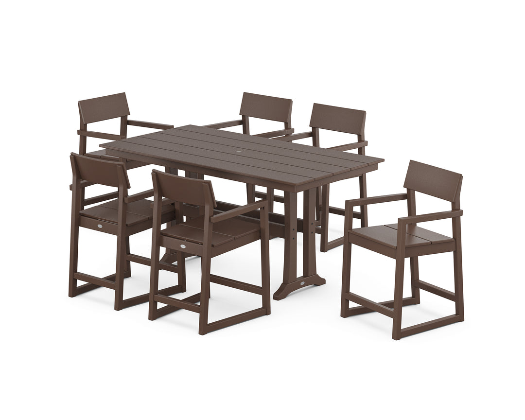 POLYWOOD® EDGE Arm Chair 7-Piece Farmhouse Counter Set with Trestle Legs