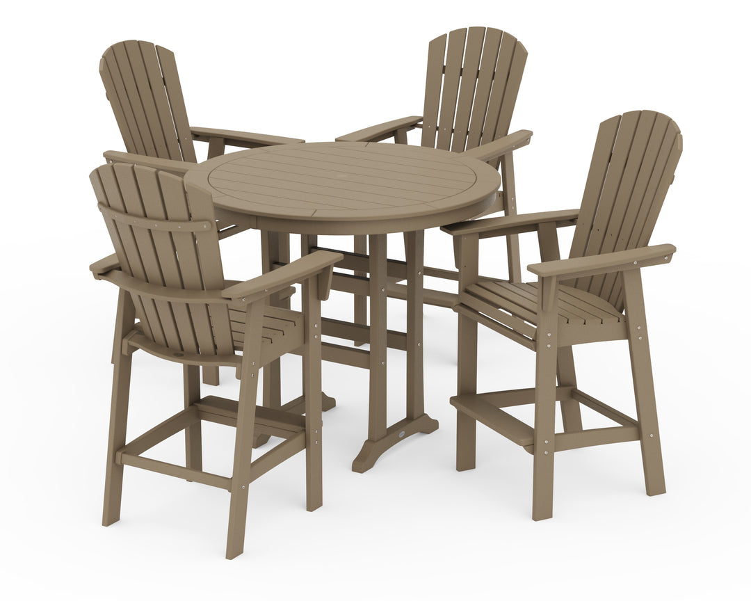 POLYWOOD® Nautical Curveback Adirondack 5-Piece Round Trestle Bar Set