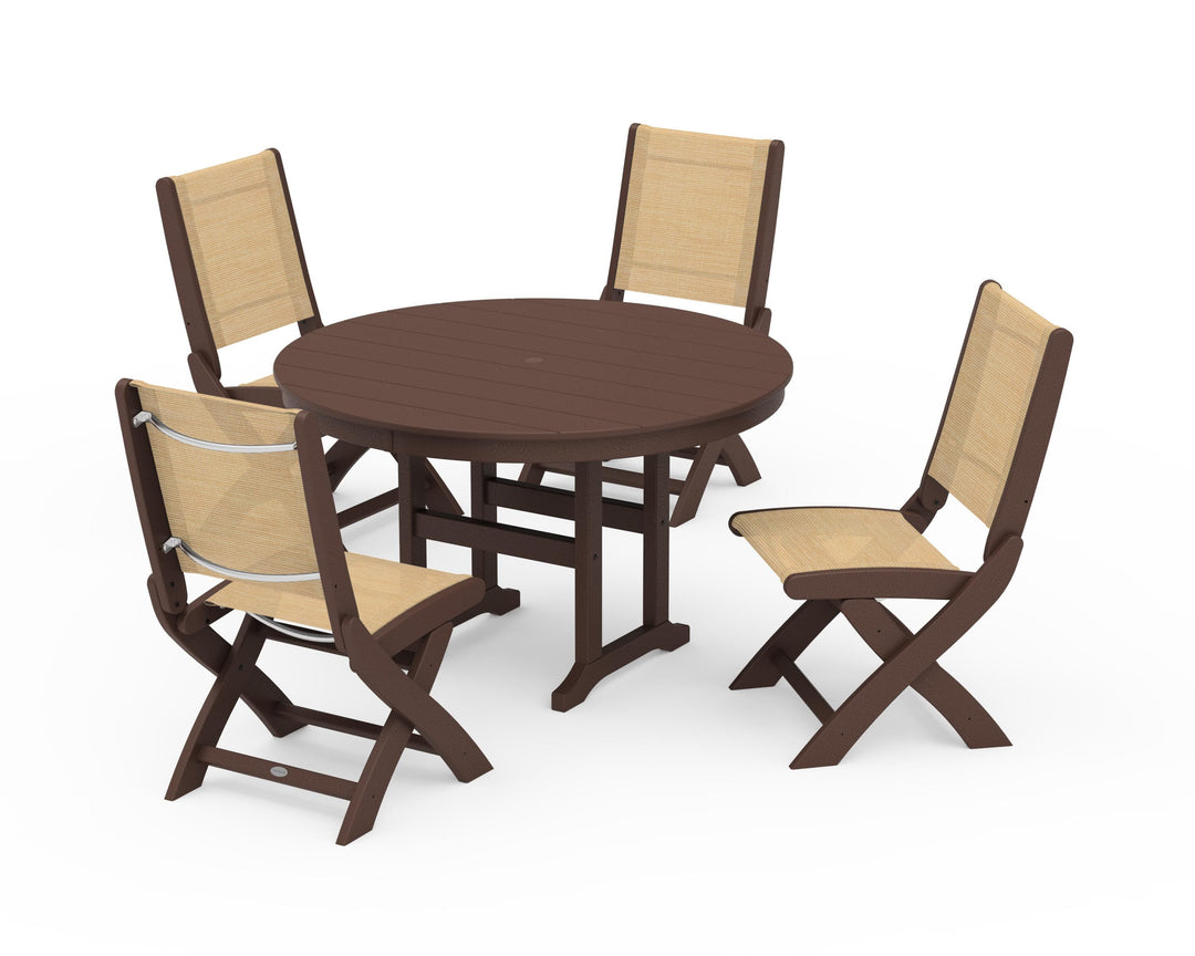 POLYWOOD® Coastal Folding Side Chair 5-Piece Round Dining Set