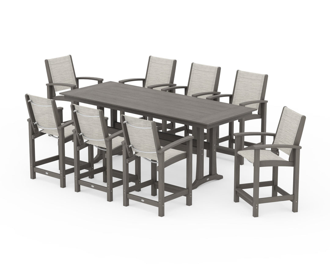 POLYWOOD® Coastal 9-Piece Farmhouse Counter Set with Trestle Legs