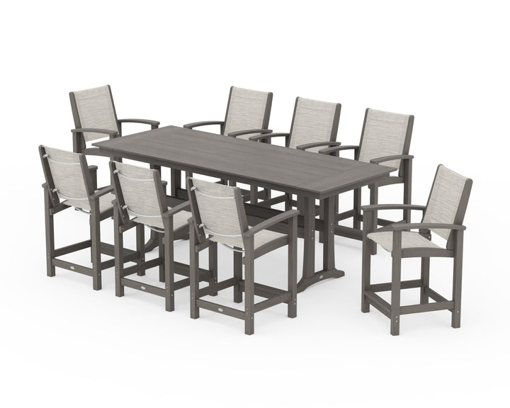 POLYWOOD® Coastal 9-Piece Farmhouse Counter Set with Trestle Legs