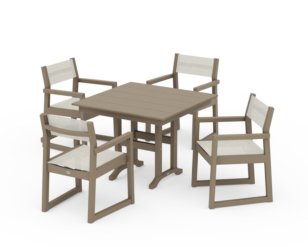 POLYWOOD® EDGE Sling Arm Chair 5-Piece Farmhouse Dining Set