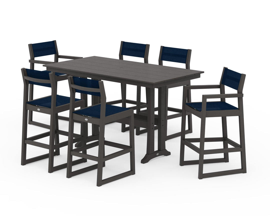 POLYWOOD® EDGE Sling 7-Piece Farmhouse Bar Set with Trestle Legs