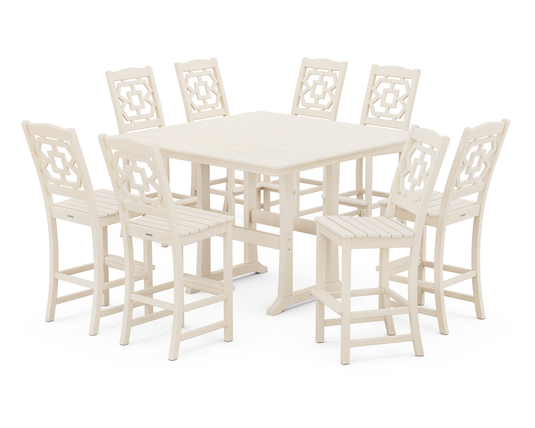 Martha Stewart by POLYWOOD® Chinoiserie 9-Piece Square Farmhouse Side Chair Bar Set with Trestle Legs