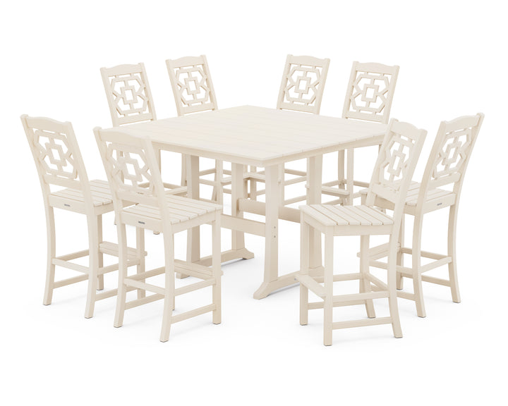 Martha Stewart by POLYWOOD® Chinoiserie 9-Piece Square Farmhouse Side Chair Bar Set with Trestle Legs