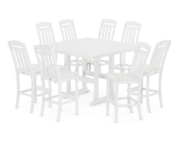 Country Living Cottage 9-Piece Square Farmhouse Side Chair Bar Set with Trestle Legs