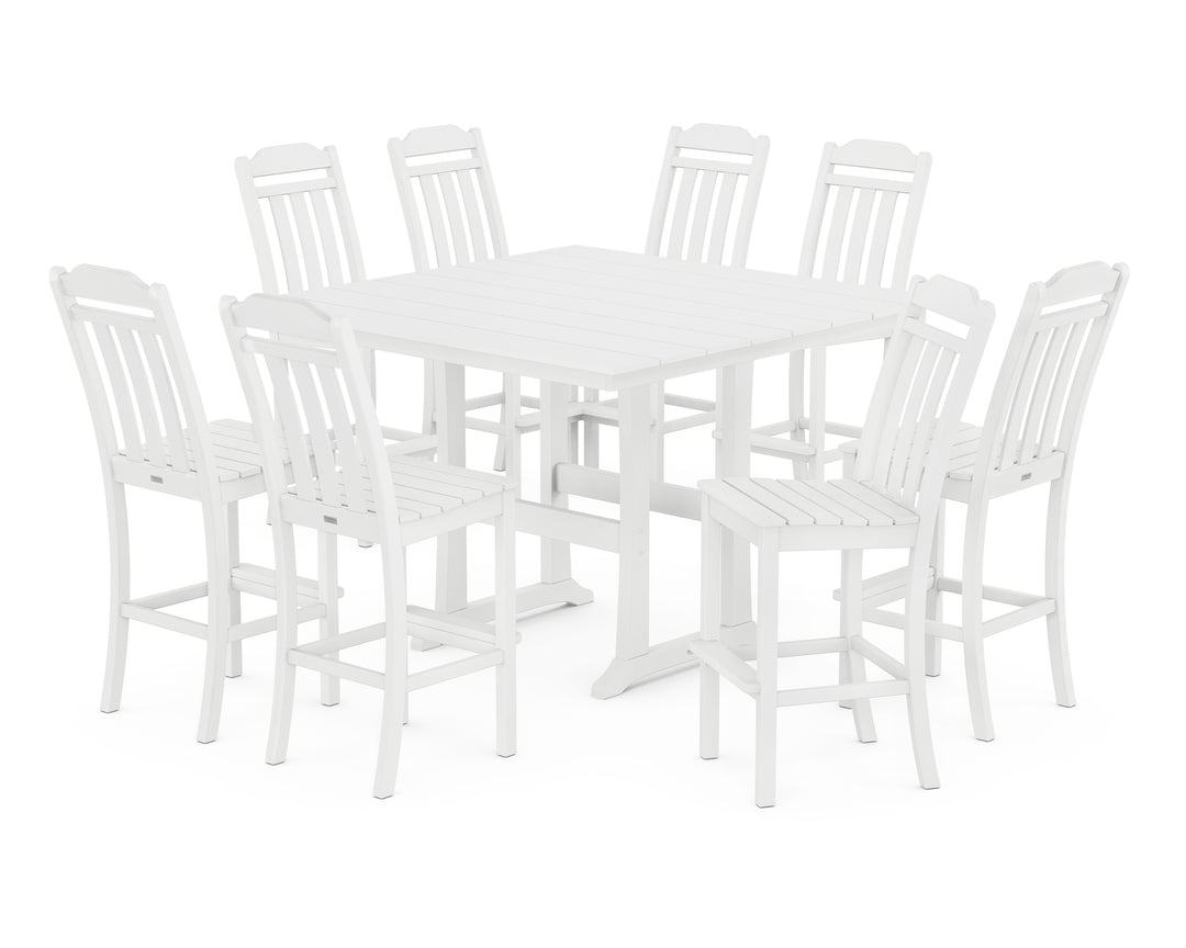 Country Living Cottage 9-Piece Square Farmhouse Side Chair Bar Set with Trestle Legs