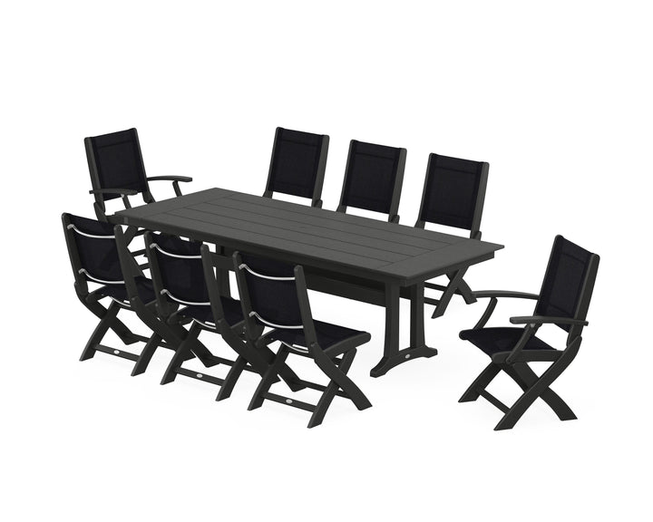 POLYWOOD® Coastal 9-Piece Folding Dining Chair Farmhouse Dining Set with Trestle Legs