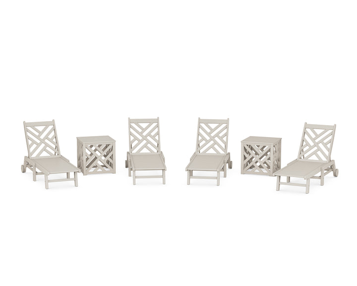 POLYWOOD® Chippendale 6-Piece Chaise Set with Wheels and Umbrella Stand Accent Table