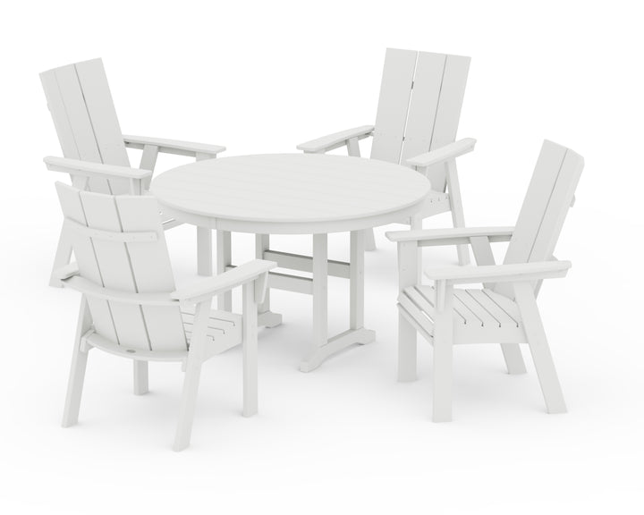 POLYWOOD® Modern Curveback Adirondack 5-Piece Round Farmhouse Dining Set