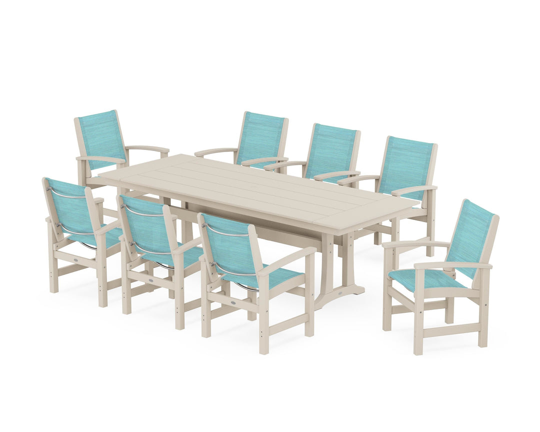 POLYWOOD® Coastal 9-Piece Farmhouse Dining Set with Trestle Legs