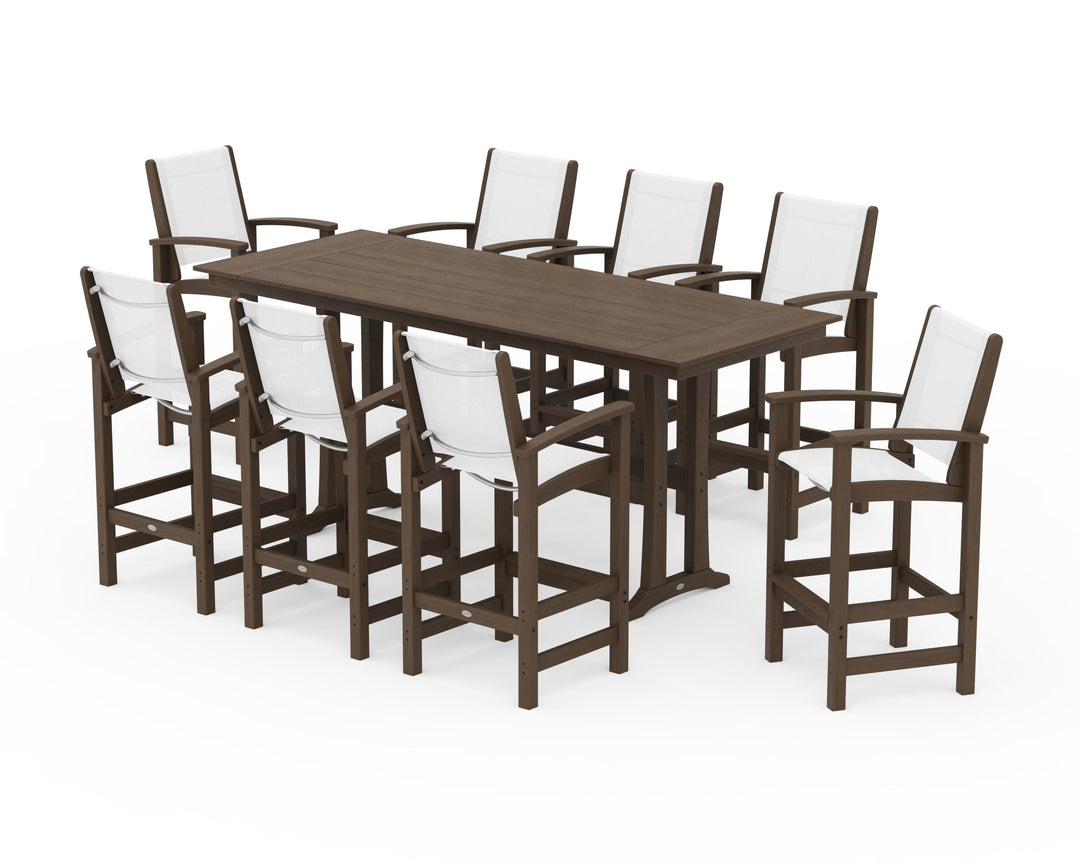 POLYWOOD® Coastal 9-Piece Farmhouse Bar Set with Trestle Legs