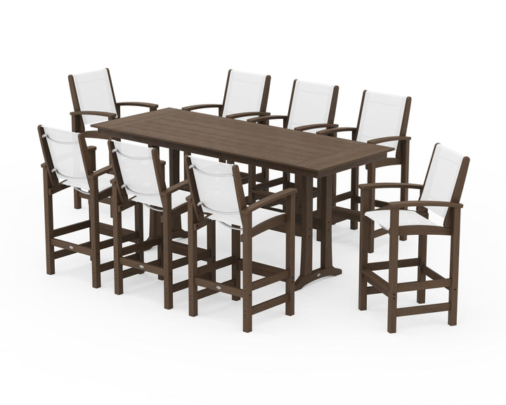 POLYWOOD® Coastal 9-Piece Farmhouse Bar Set with Trestle Legs