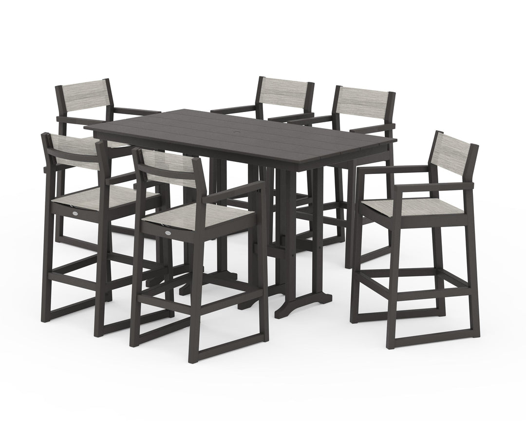 POLYWOOD® EDGE Sling Arm Chair 7-Piece Farmhouse Bar Set