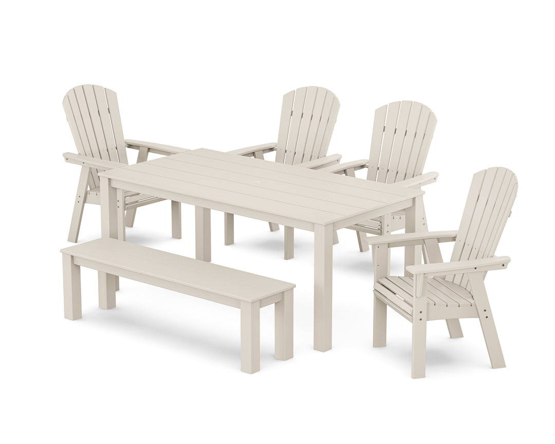 POLYWOOD® Nautical Curveback Adirondack 6-Piece Parsons Dining Set with Bench