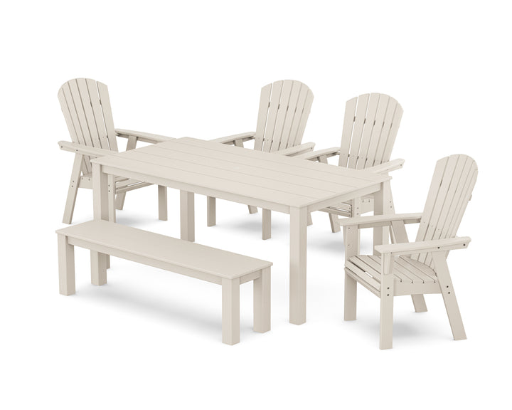 POLYWOOD® Nautical Curveback Adirondack 6-Piece Parsons Dining Set with Bench