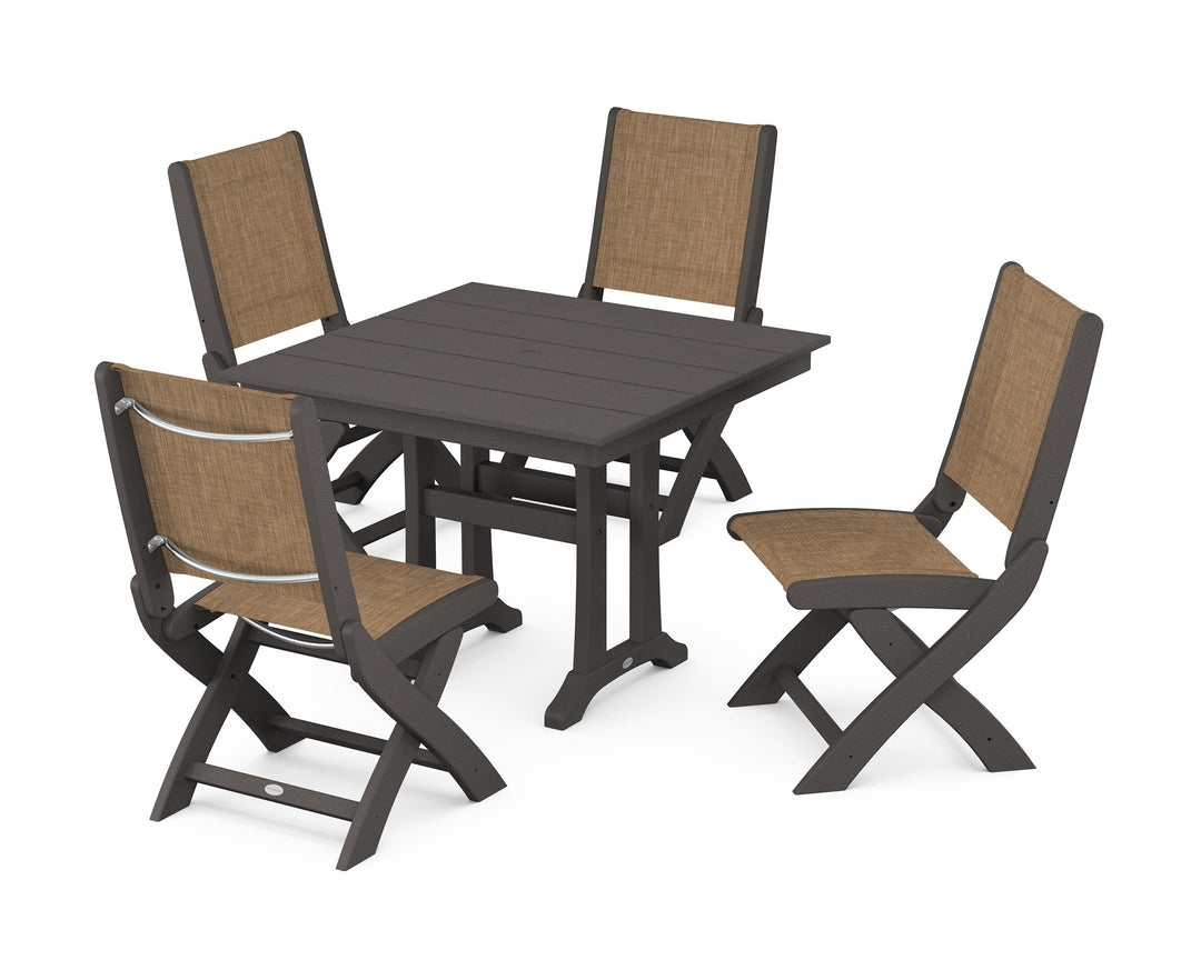 POLYWOOD® Coastal Folding Side Chair 5-Piece Farmhouse Dining Set With Trestle Legs